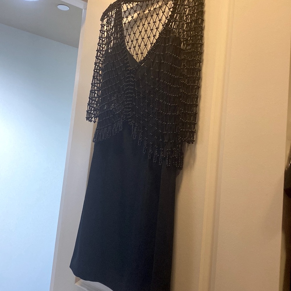 Cache, black party dress, sz 8 & shawl